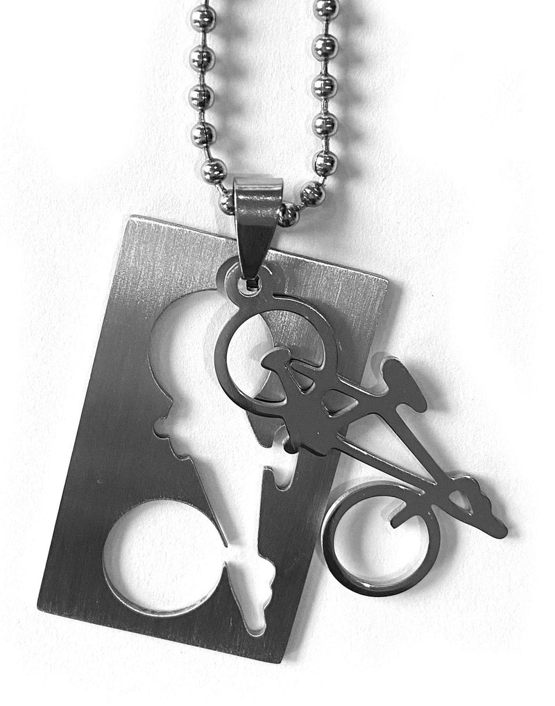 Bicycle Dog Tag Charm with Necklace